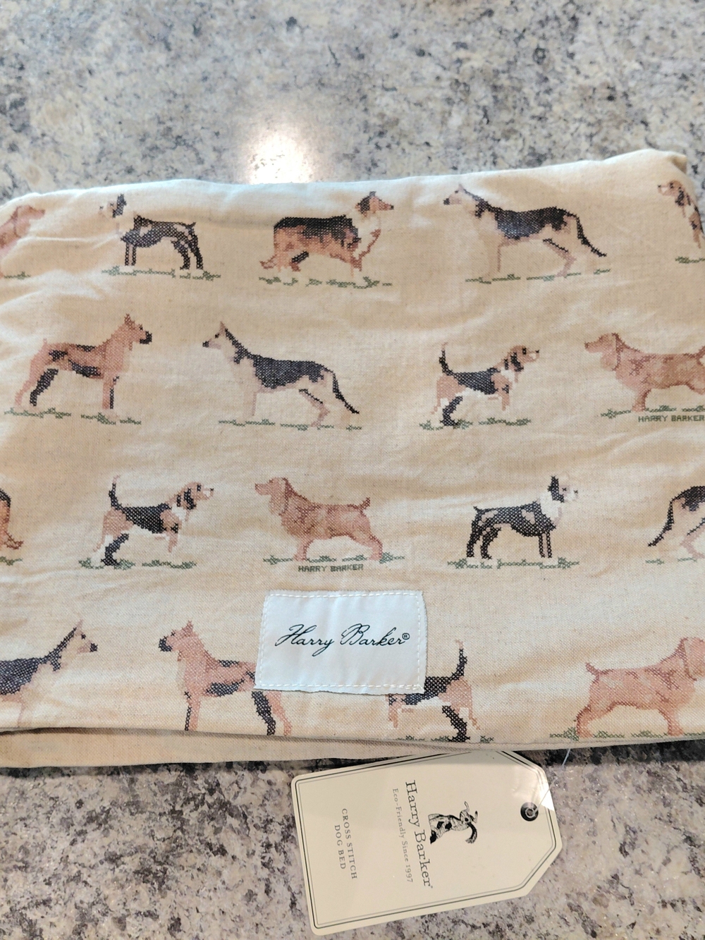 Harry Barker Beige & Brown Cross-Stitch Dog Bed Cover